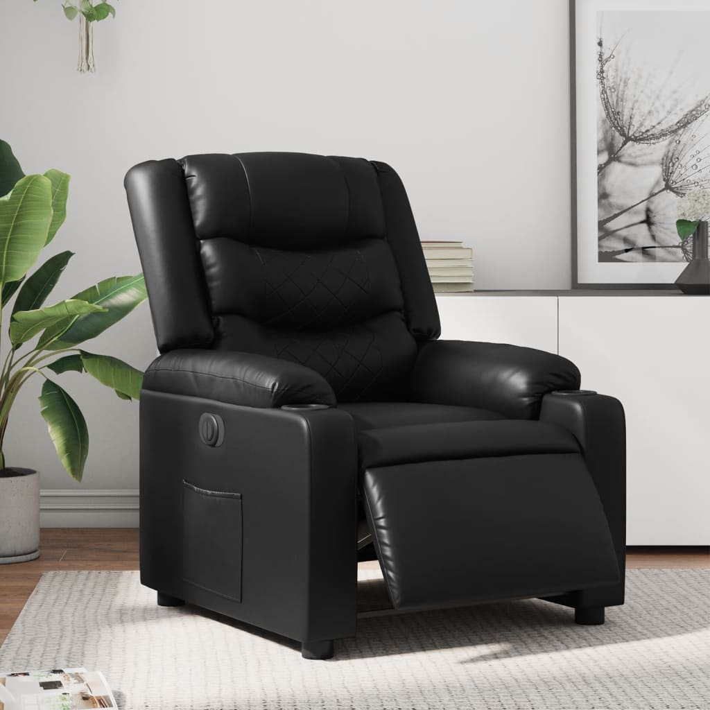 Electric recliner chair black imitation leather