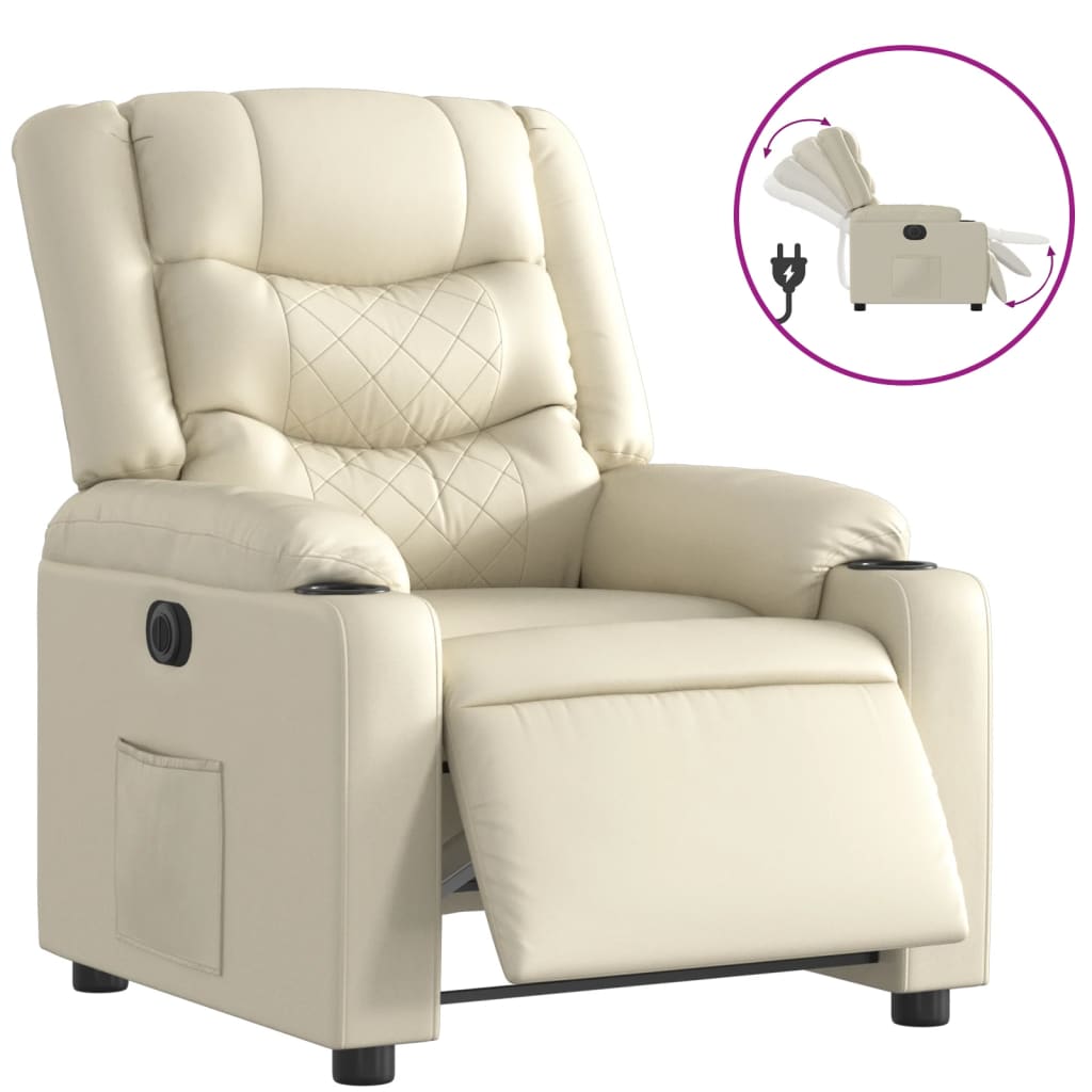 Fauteuil inclinable électrique en similicuir crème
