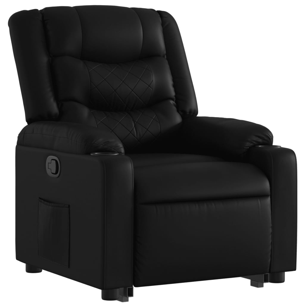 Recliner chair with stand-up aid, black faux leather