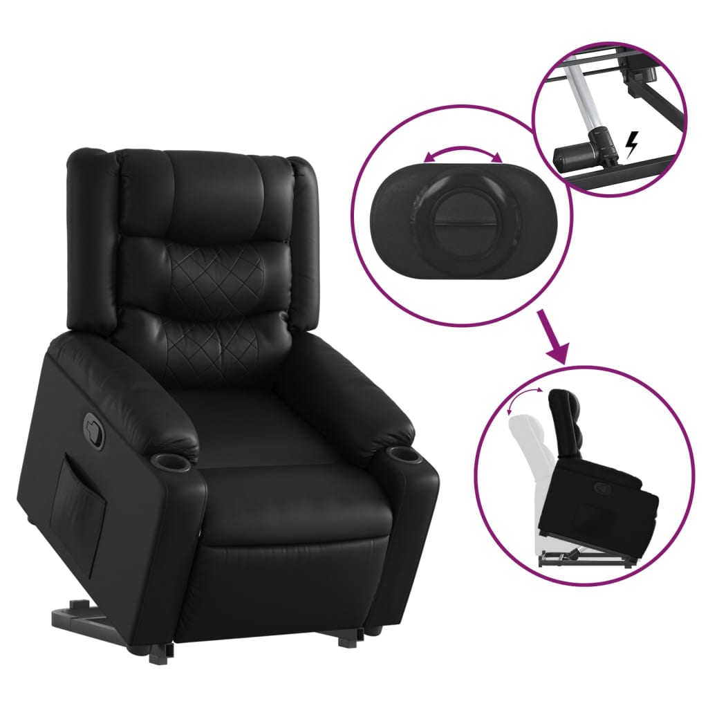 Recliner chair with stand-up aid, black faux leather