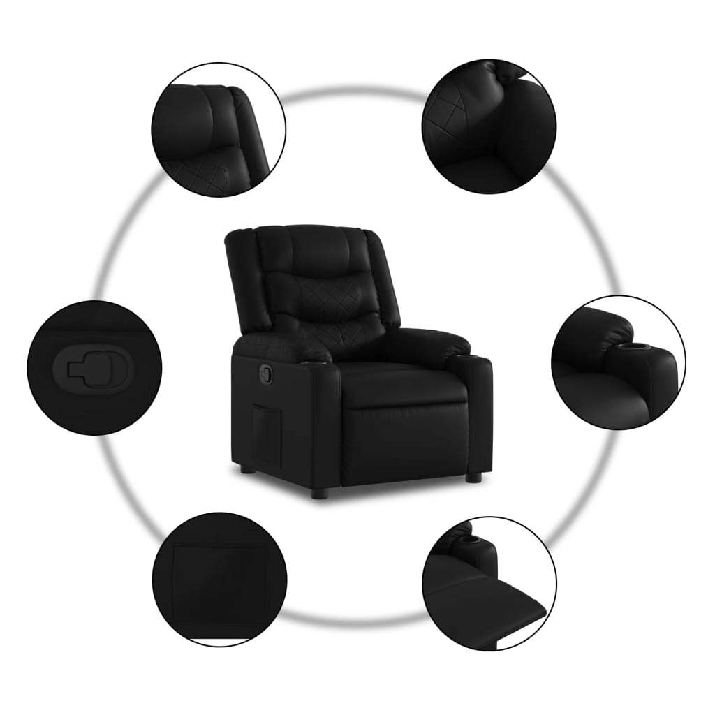 Recliner chair with stand-up aid, black faux leather