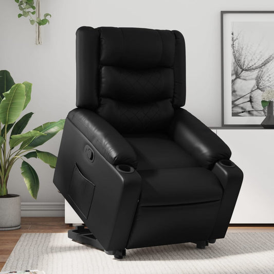 Recliner chair with stand-up aid, black faux leather