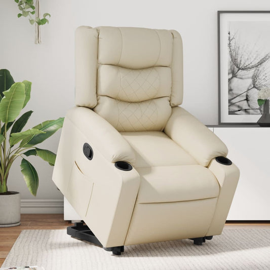 Fauteuil relax avec aide à la verticalisation en cuir synthétique crème