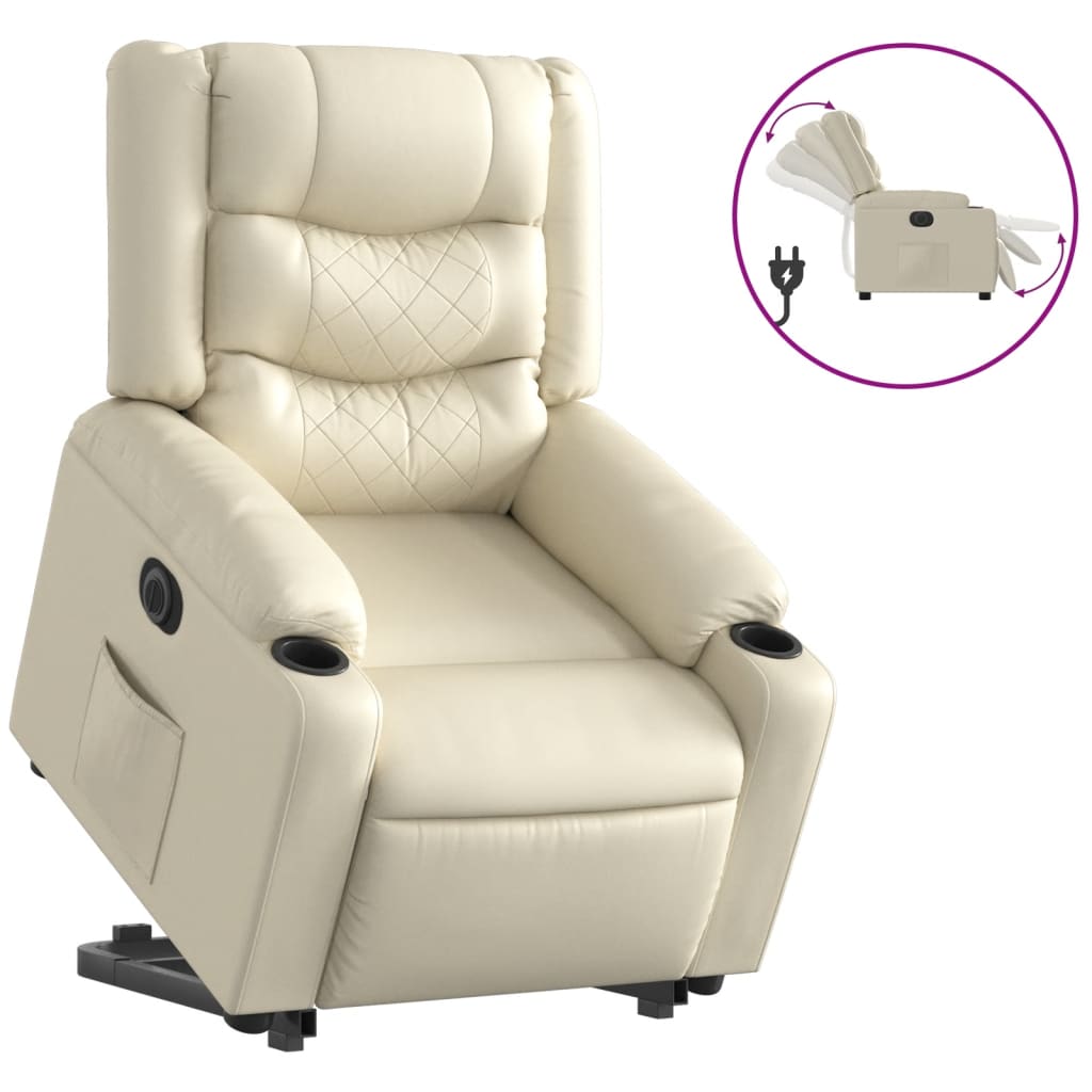 Fauteuil relax avec releveur électrique, simili cuir crème