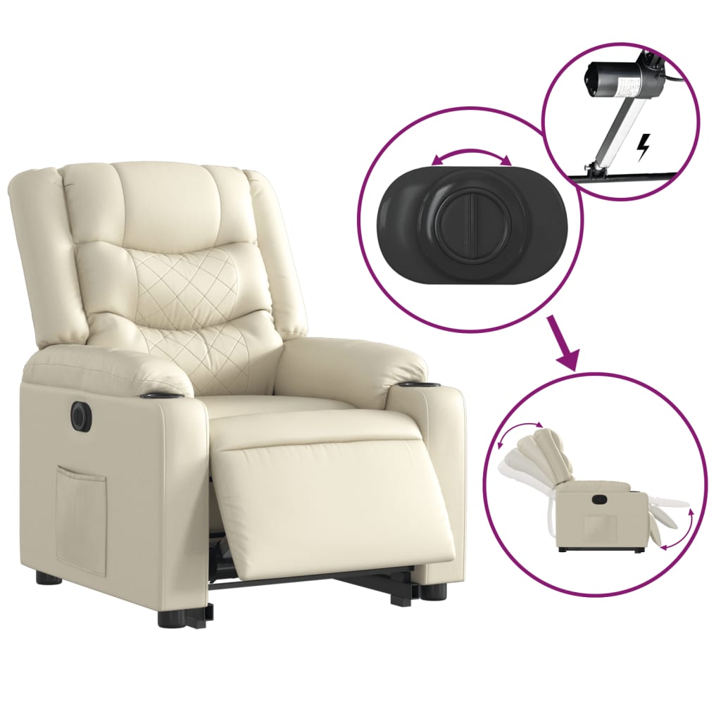 Fauteuil relax avec releveur électrique, simili cuir crème