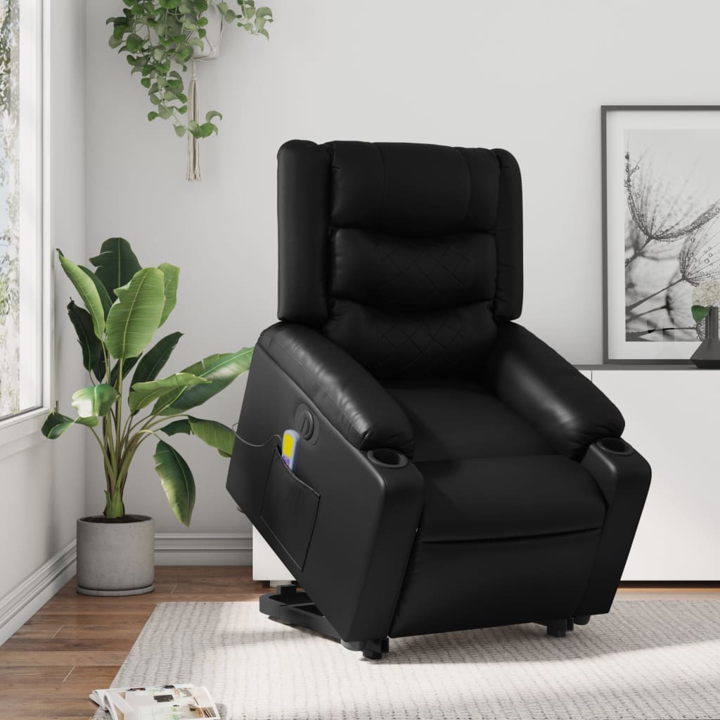 Massagesessel mit Aufstehhilfe Elektrisch Schwarz Kunstleder