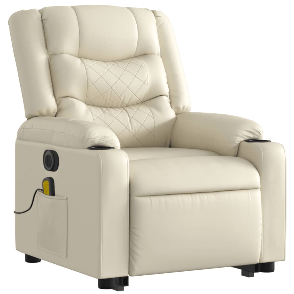 Massage chair with electric stand-up aid, cream, artificial leather