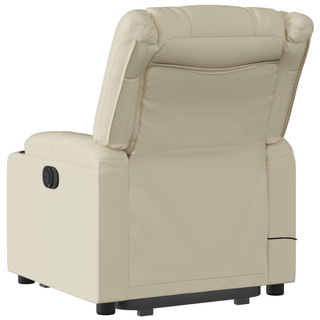 Massage chair with electric stand-up aid, cream, artificial leather