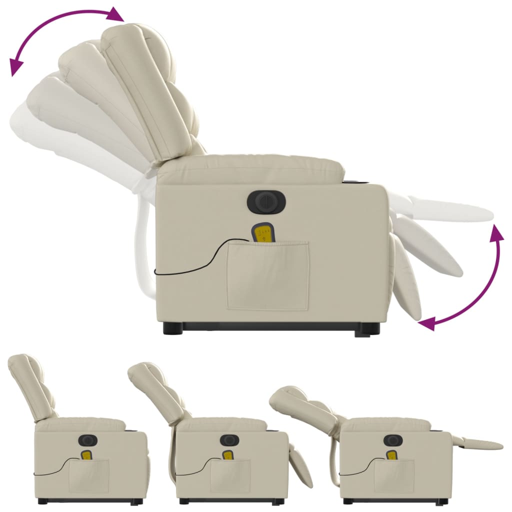 Massage chair with electric stand-up aid, cream, artificial leather
