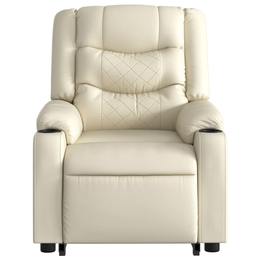 Massage chair with electric stand-up aid, cream, artificial leather