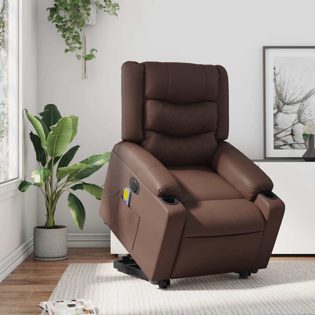 Massagesessel mit Aufstehhilfe Elektrisch Braun Kunstleder