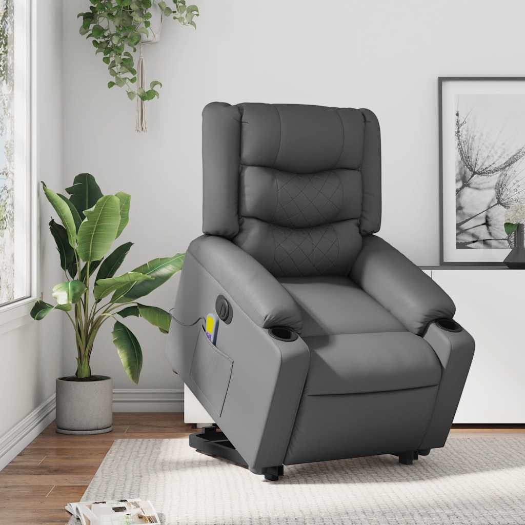 Massagesessel mit Aufstehhilfe Elektrisch Grau Kunstleder