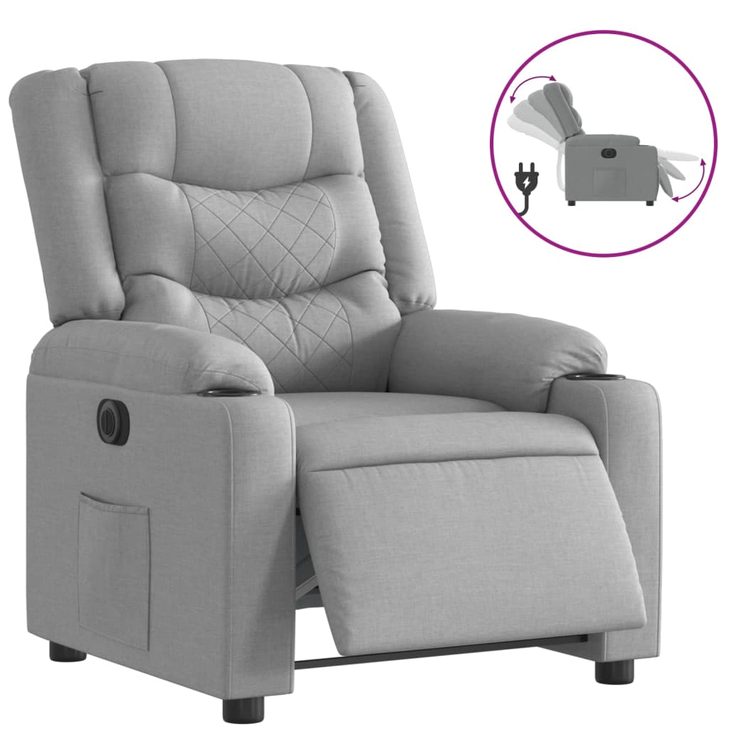 Fauteuil inclinable électrique en tissu gris clair