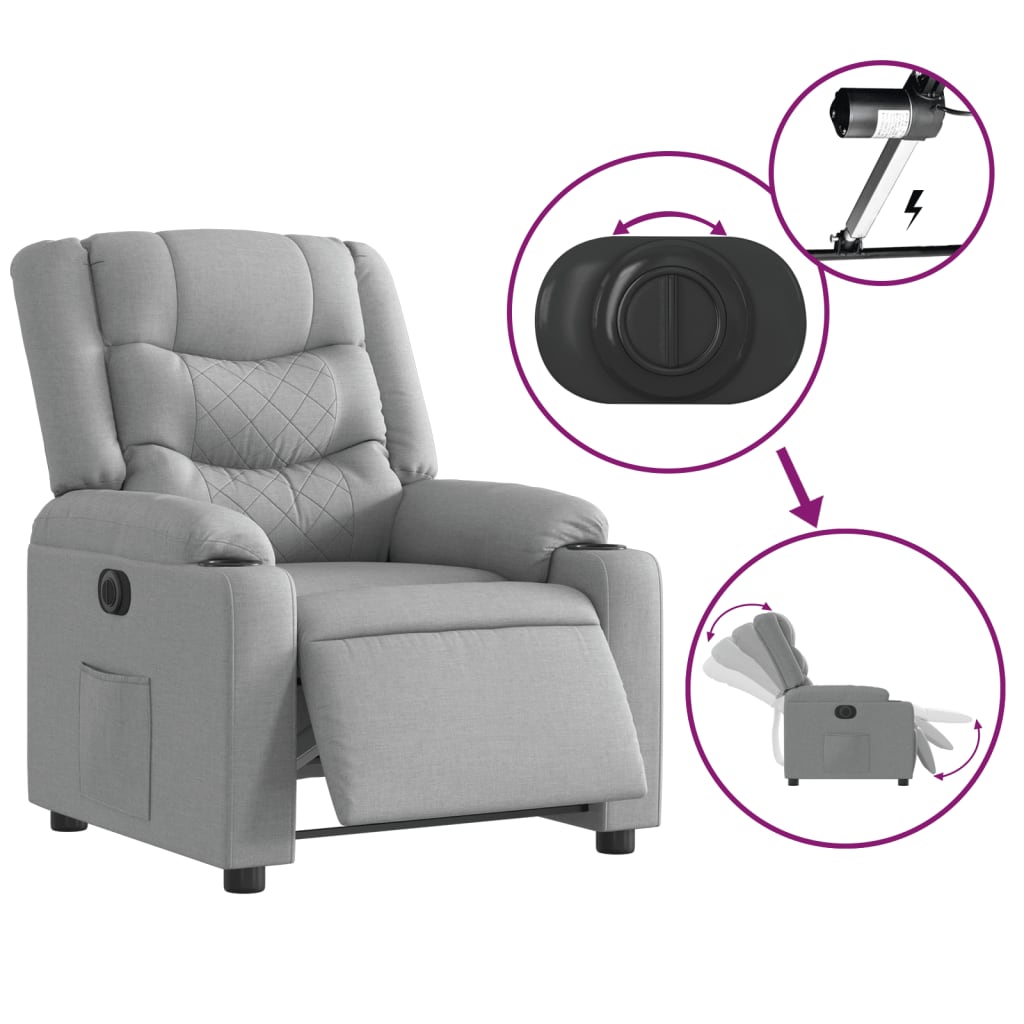 Fauteuil inclinable électrique en tissu gris clair