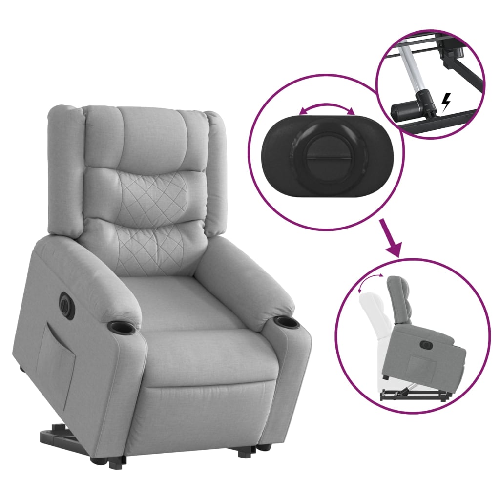Fauteuil relax avec releveur électrique en tissu gris clair