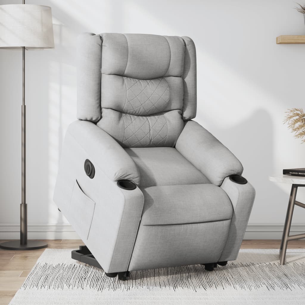 Fauteuil relax avec releveur électrique en tissu gris clair