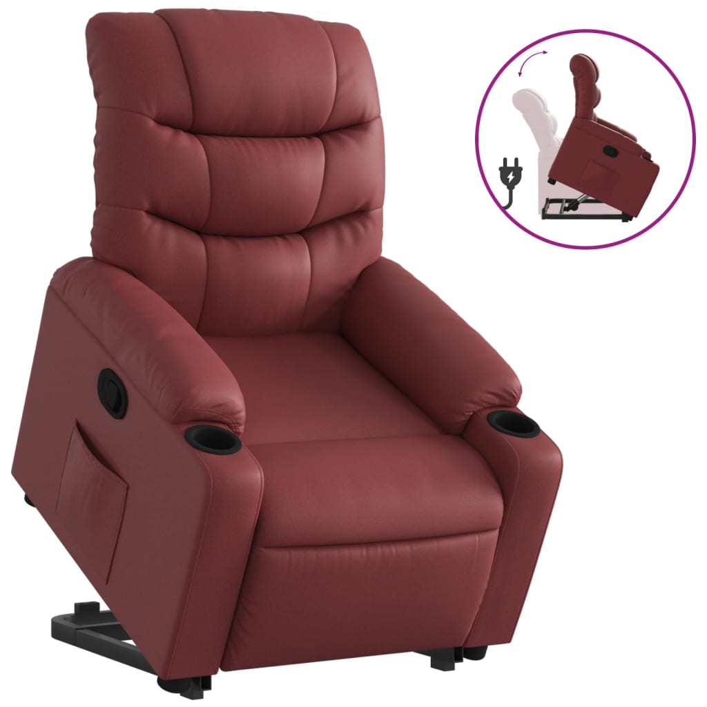 Fauteuil relax avec aide à la verticalisation en cuir artificiel rouge vin