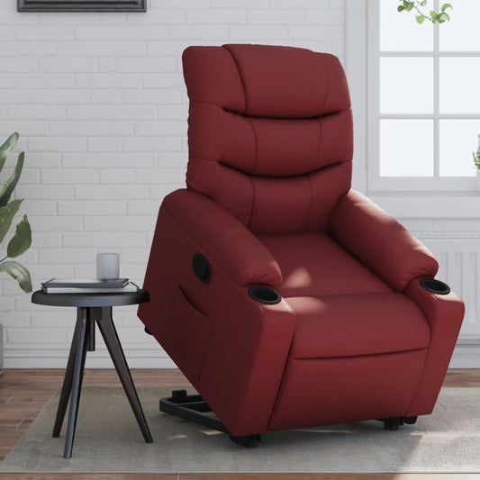 Fauteuil relax avec aide à la verticalisation en cuir artificiel rouge vin