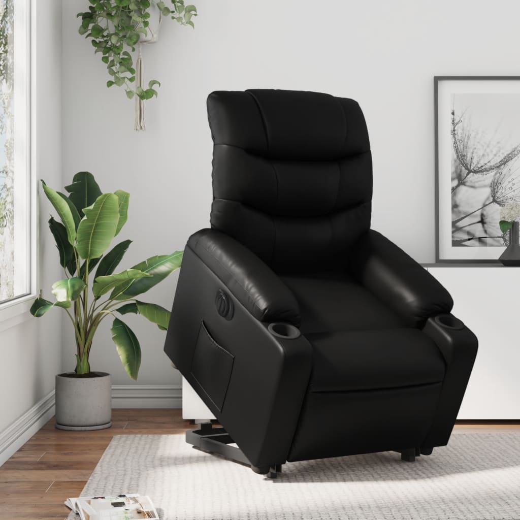 Relaxsessel mit Aufstehhilfe Elektrisch Schwarz Kunstleder