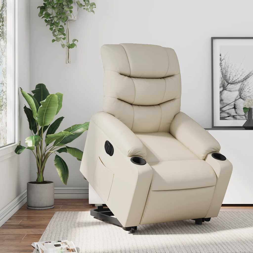 Relaxsessel mit Aufstehhilfe Elektrisch Creme Kunstleder