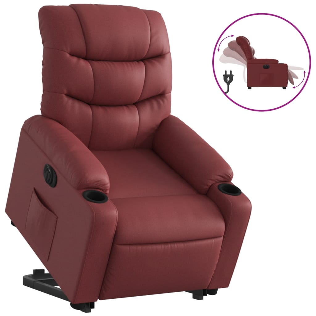 Fauteuil relax avec releveur électrique, rouge vin, cuir artificiel