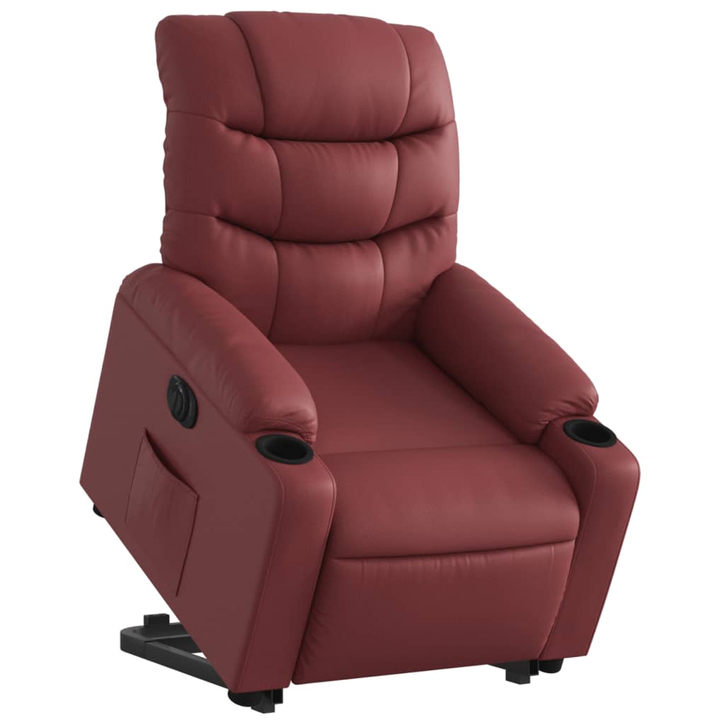 Fauteuil relax avec releveur électrique, rouge vin, cuir artificiel