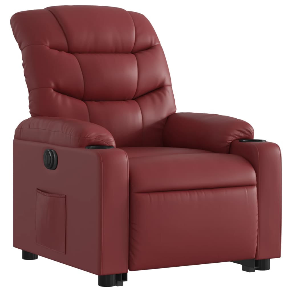 Fauteuil relax avec releveur électrique, rouge vin, cuir artificiel