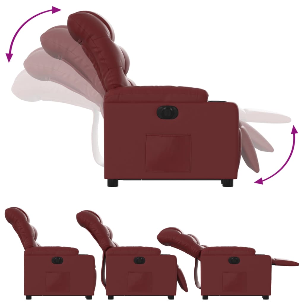 Fauteuil relax avec releveur électrique, rouge vin, cuir artificiel