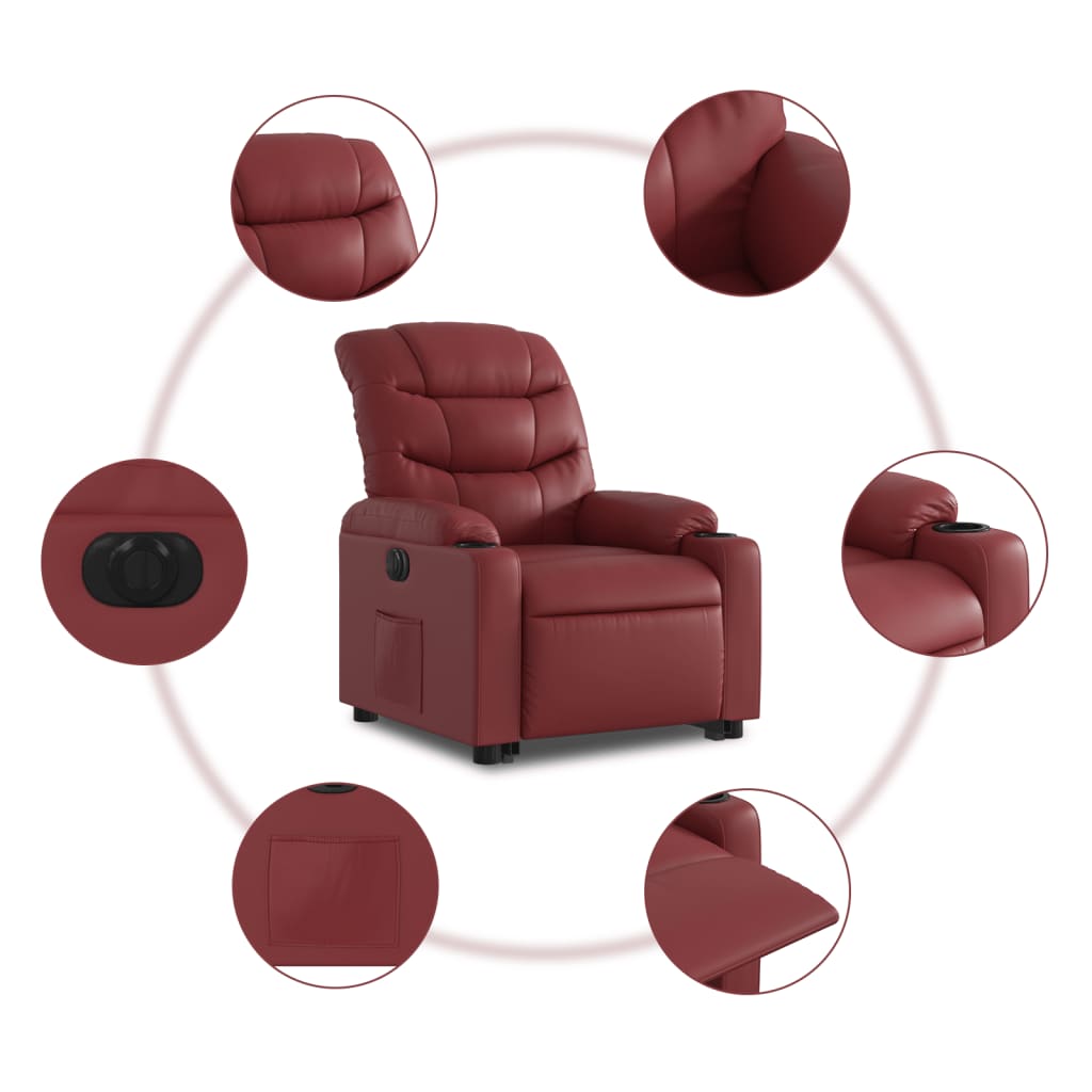 Fauteuil relax avec releveur électrique, rouge vin, cuir artificiel