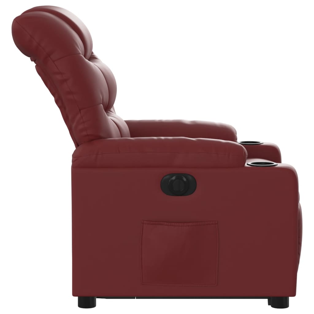 Fauteuil relax avec releveur électrique, rouge vin, cuir artificiel