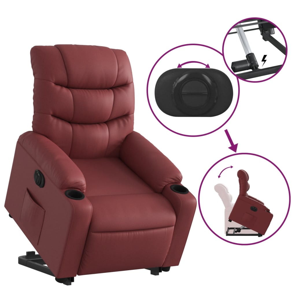 Fauteuil relax avec releveur électrique, rouge vin, cuir artificiel