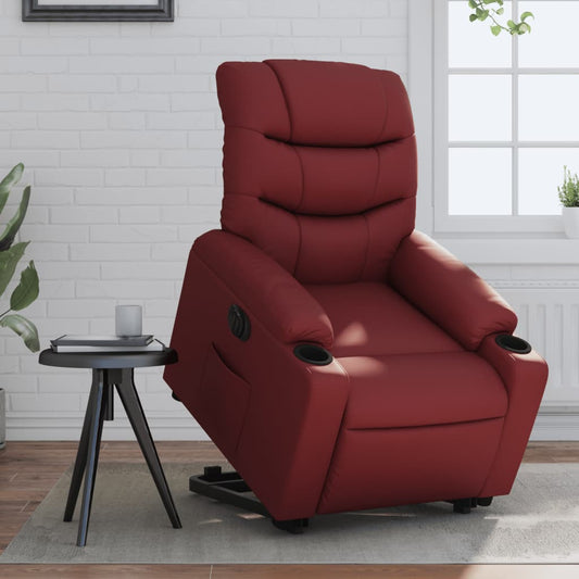 Fauteuil relax avec releveur électrique, rouge vin, cuir artificiel