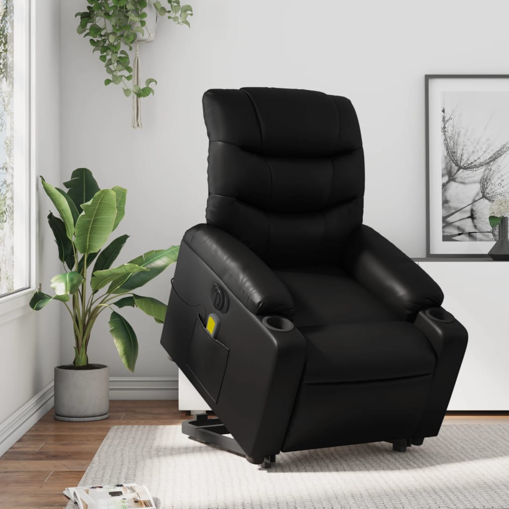 Massagesessel mit Aufstehhilfe Elektrisch Schwarz Kunstleder