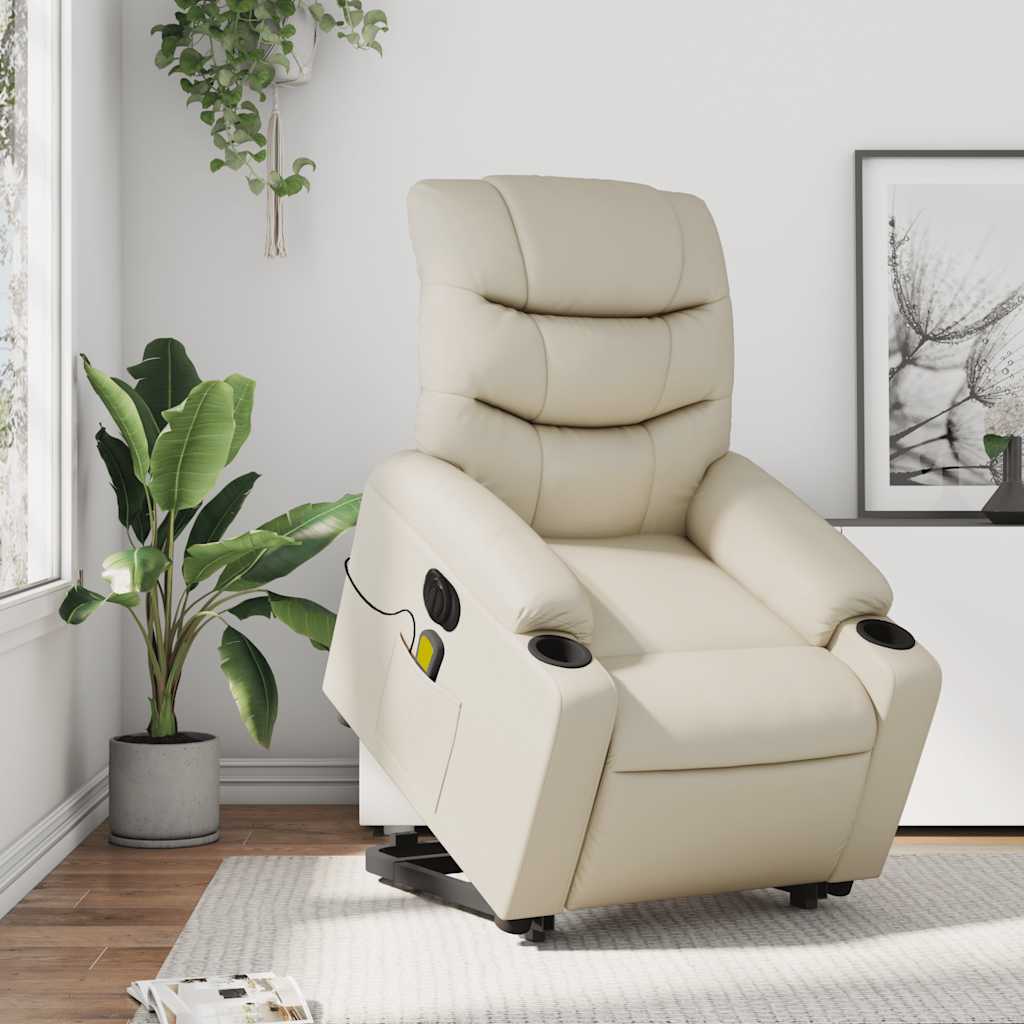 Massagesessel mit Aufstehhilfe Elektrisch Creme Kunstleder