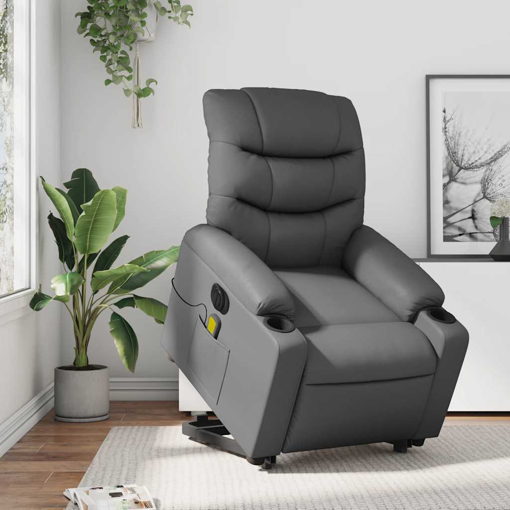 Massagesessel mit Aufstehhilfe Elektrisch Grau Kunstleder