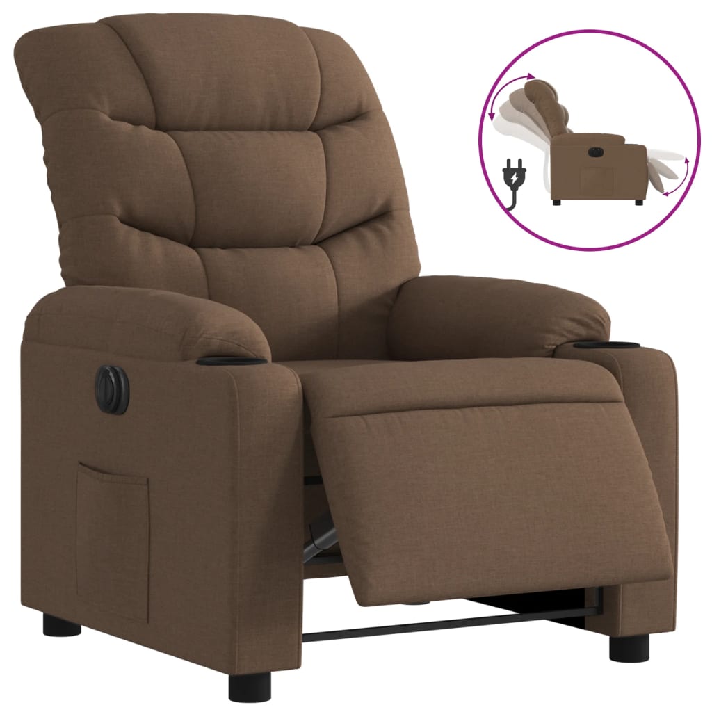Electric recliner chair brown fabric