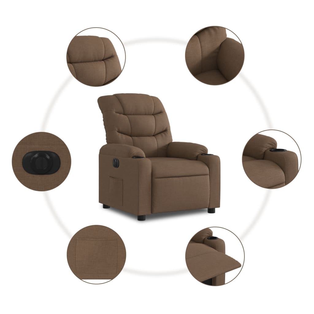 Electric recliner chair brown fabric