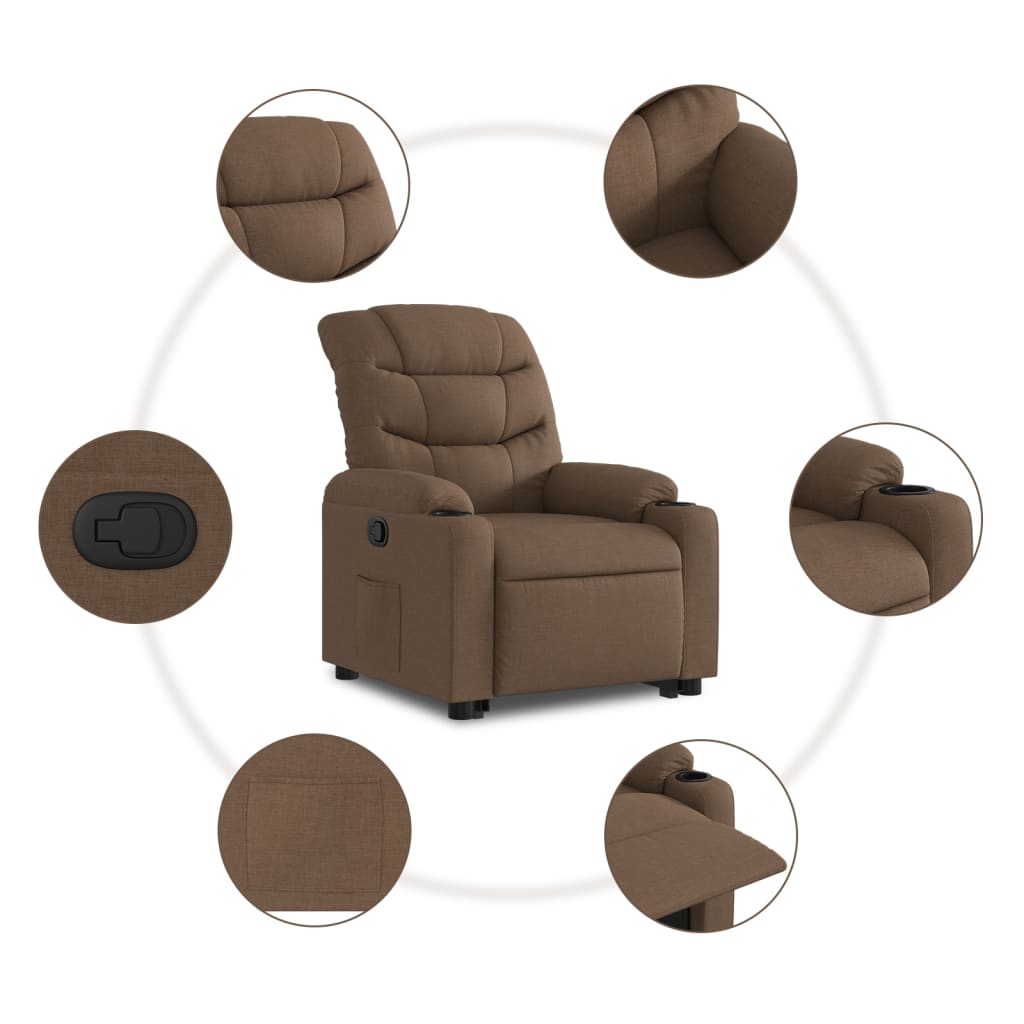 Fauteuil inclinable avec aide à la verticalisation en tissu marron