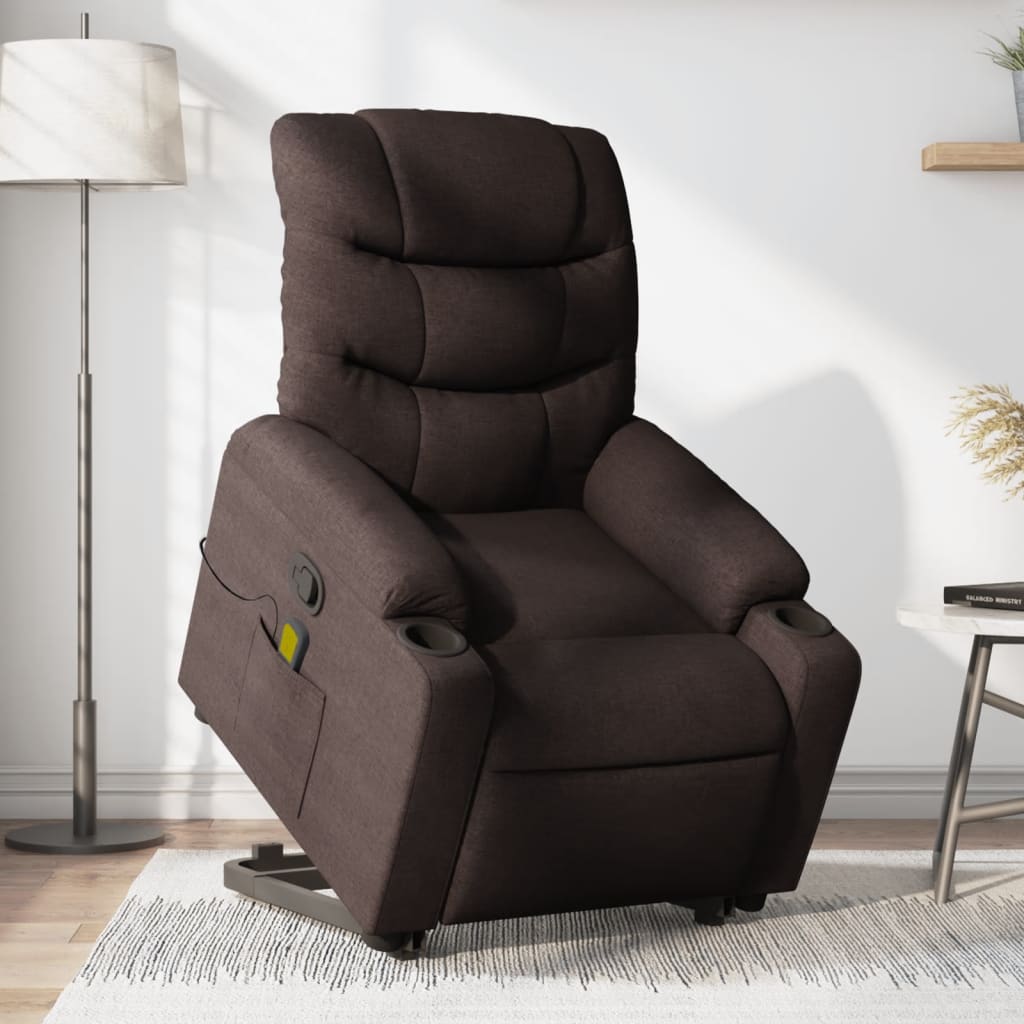 Massage chair with stand-up aid dark brown fabric