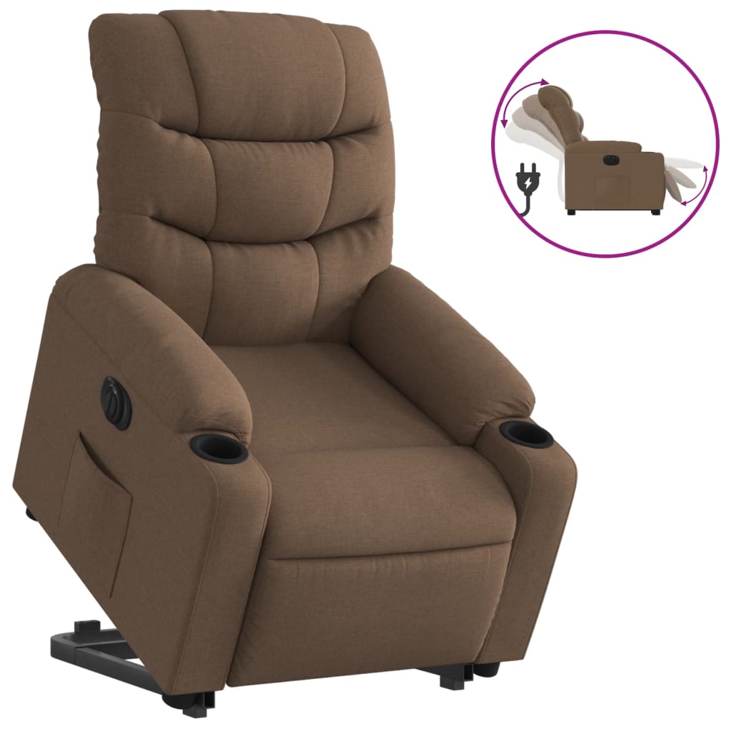 Fauteuil inclinable avec releveur électrique, tissu marron