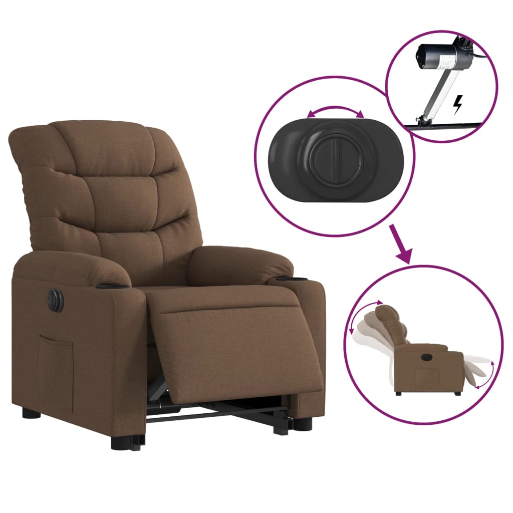 Fauteuil inclinable avec releveur électrique, tissu marron