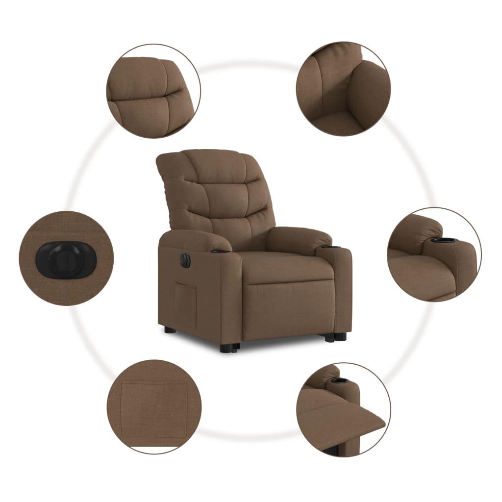 Fauteuil inclinable avec releveur électrique, tissu marron