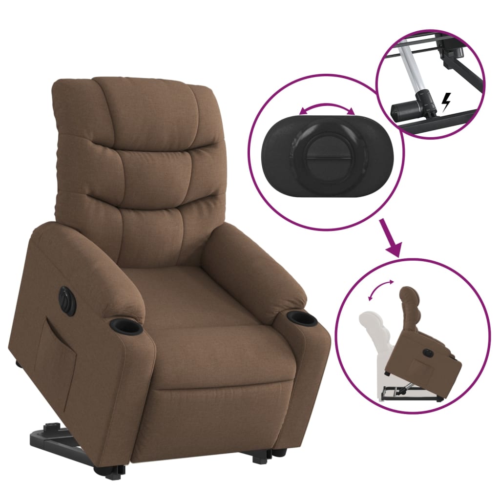 Fauteuil inclinable avec releveur électrique, tissu marron