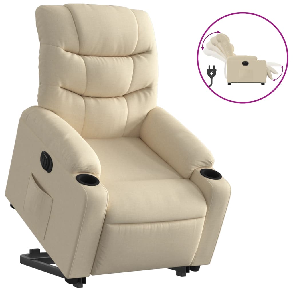 Relaxing chair with electric riser in cream fabric