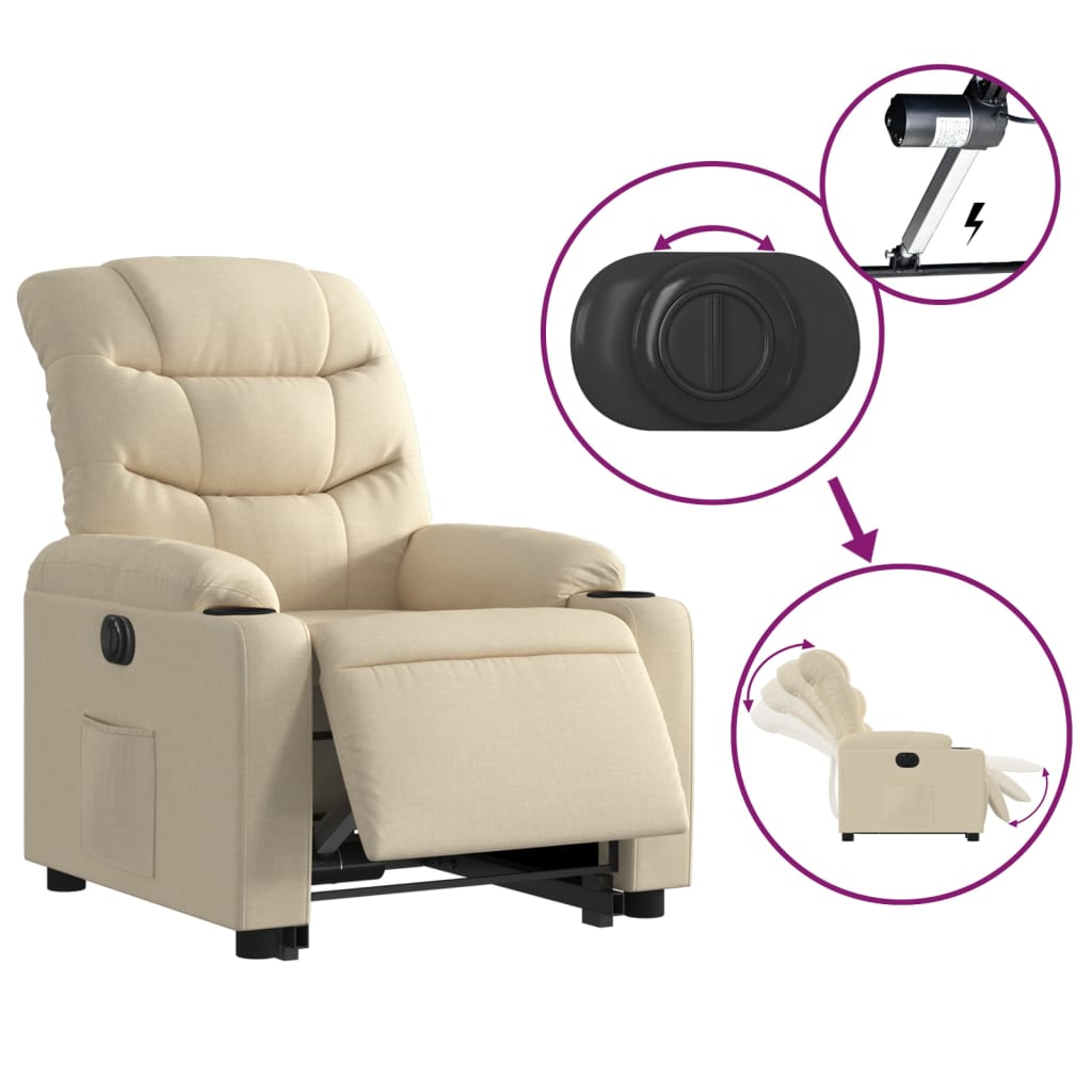 Relaxing chair with electric riser in cream fabric