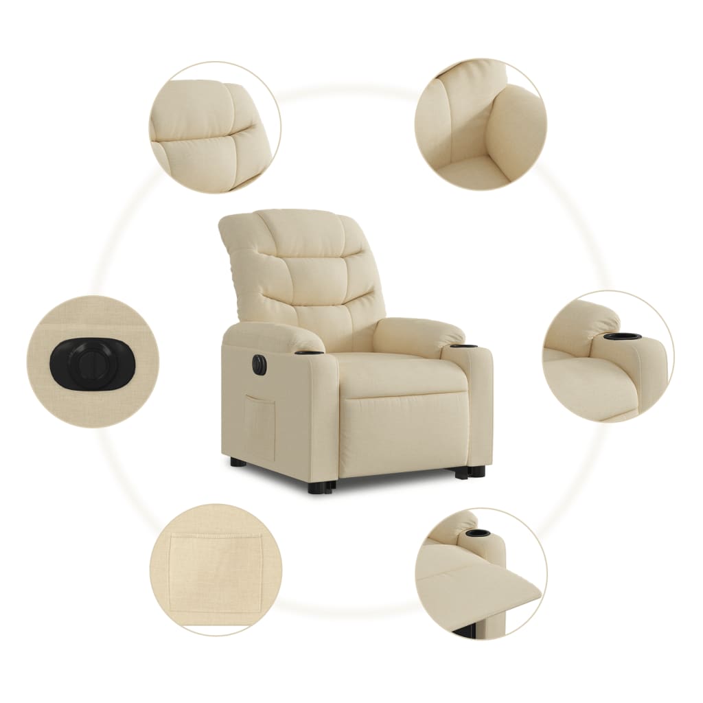 Relaxing chair with electric riser in cream fabric