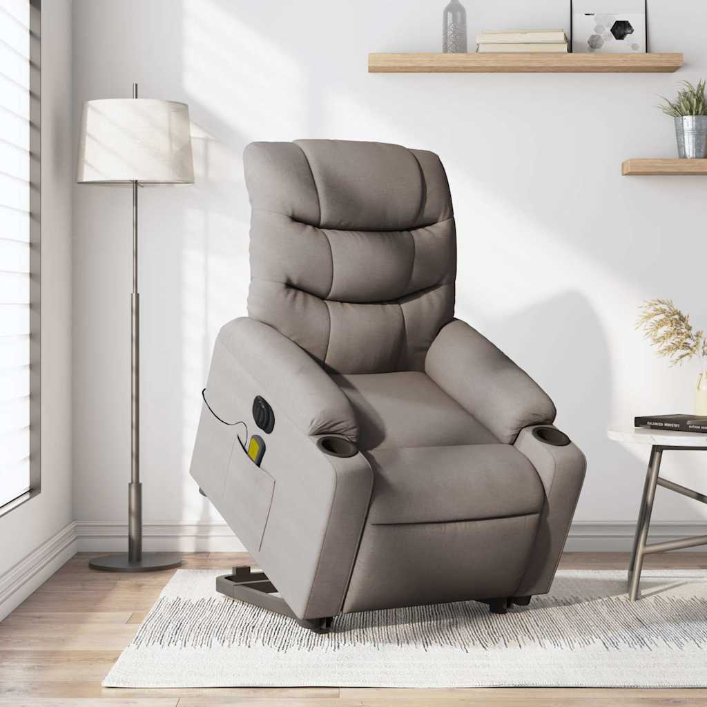 Elektrischer Massagesessel mit Aufstehhilfe Taupe Stoff