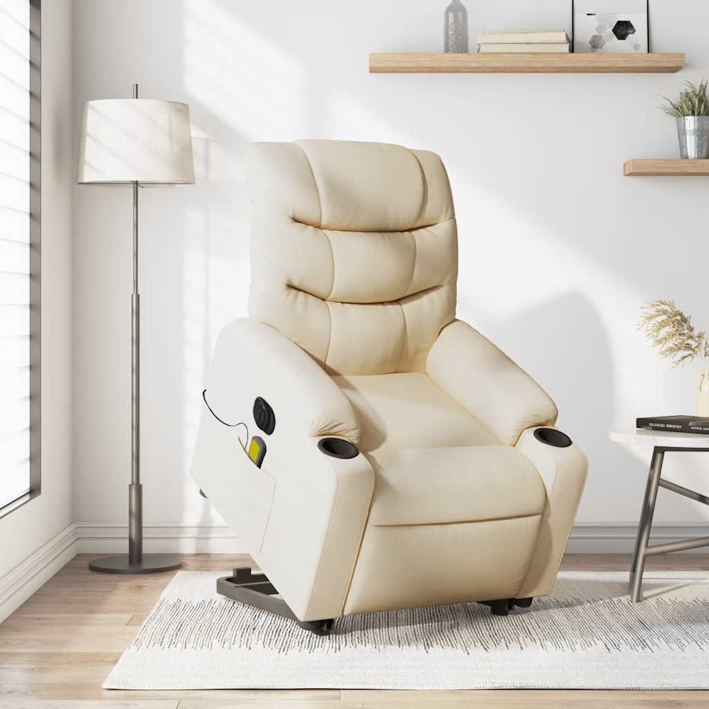 Elektrischer Massagesessel mit Aufstehhilfe Creme Stoff