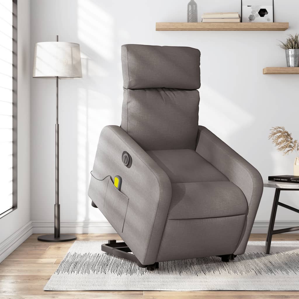 Elektrischer Massagesessel mit Aufstehhilfe Taupe Stoff