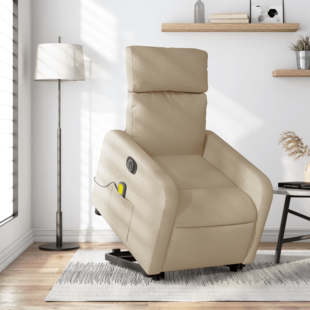 Elektrischer Massagesessel mit Aufstehhilfe Creme Stoff